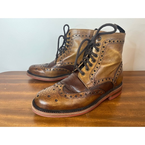Herring Boots Leather Wingtip Brogue Boots Tan Brown Size UK 6 EU 40 Men US 7/8 - Picture 2 of 9